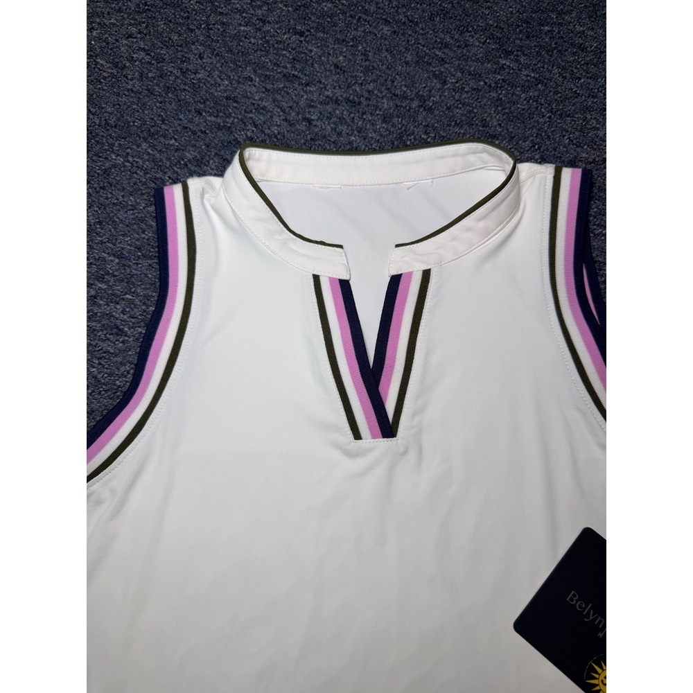 Belyn Key Womens Sleeveless Golf Top White Striped V-Neck UPF 50 New with Tags - Picture 3 of 8